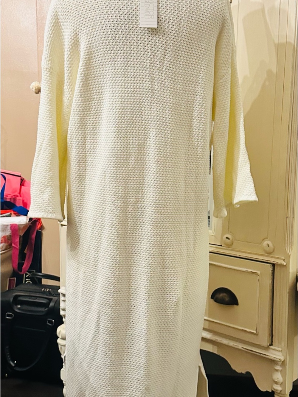 Cream Knit Long Sleeve Tie-Neck Dress - Picture 2 of 5